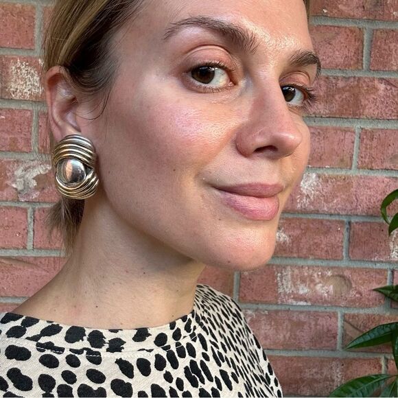 B. Bergner Modernist Electroform Rolly Polly Statement Clip On Earrings 2 Tone - Picture 2 of 13